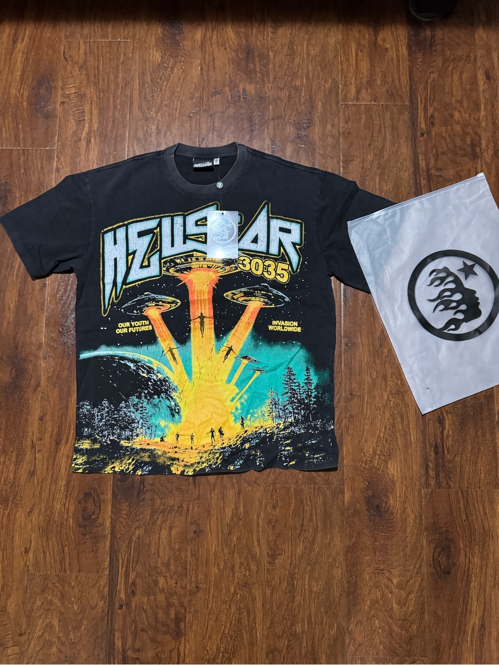 HellStar 3035 Graphic Tee - Black with Yellow & Teal Print